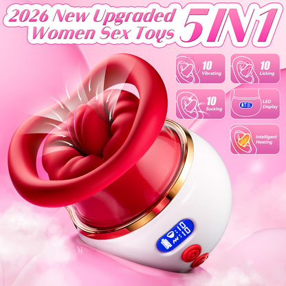 ECXACML Kiss Lover 5-in-1 Rose Sucking Vibrator with Tongue Licking & Vibration