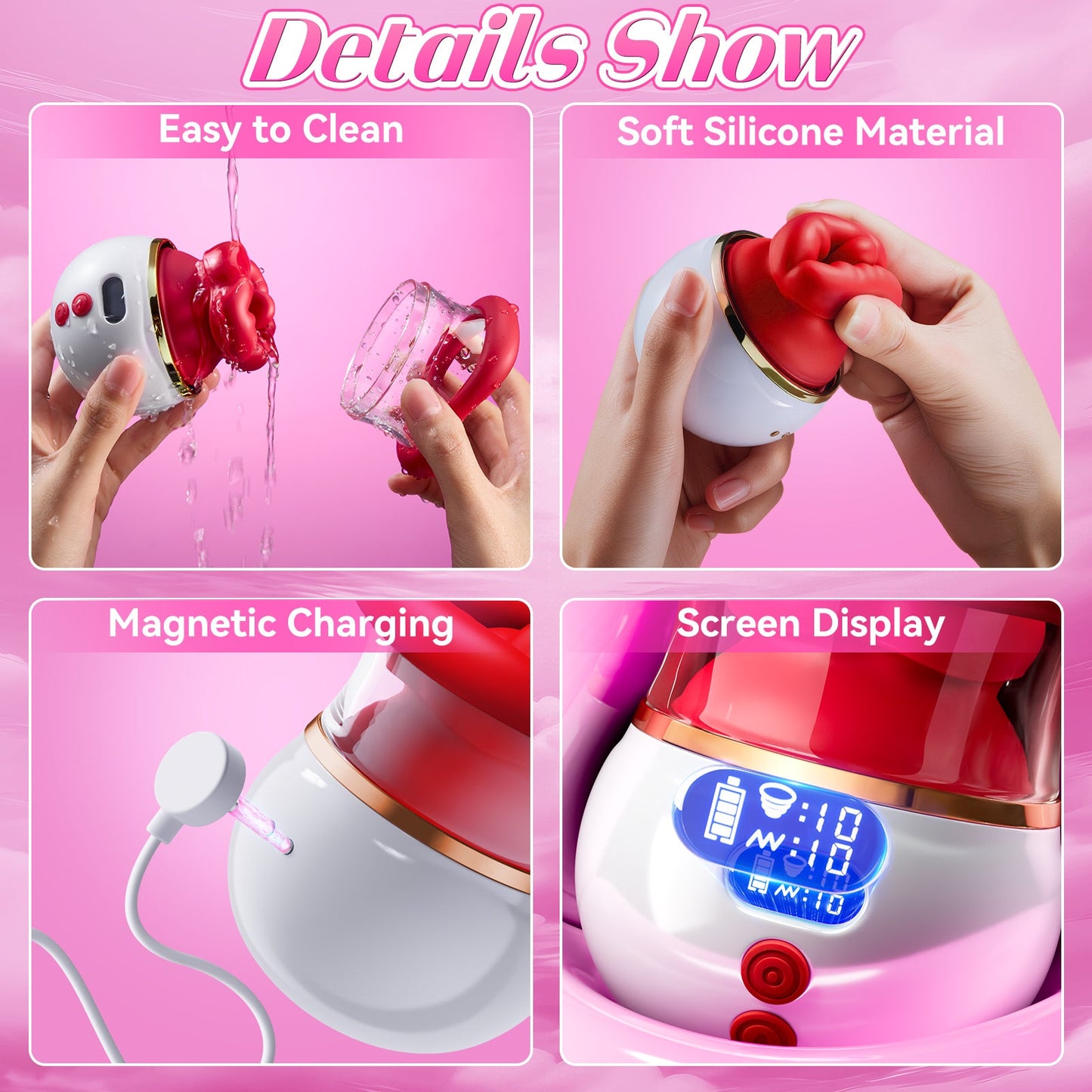 ECXACML Kiss Lover 5-in-1 Rose Sucking Vibrator with Tongue Licking & Vibration